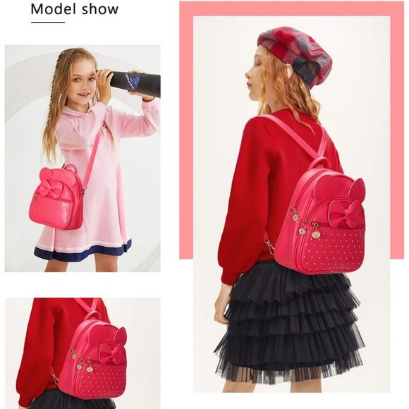 Bowknot Polka Dot Mini Backpack And Convertible Shoulder Bag Purse for Women - Picture 7 of 7